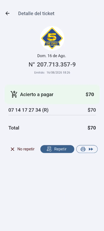 Acierto a pagar agregado al detalle del ticket