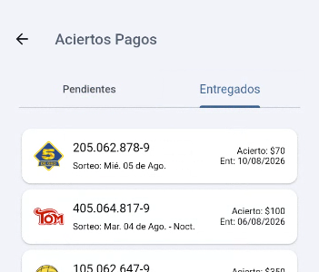 Aciertos pagos - Entregados