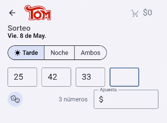 Ingreso de números Tómbola