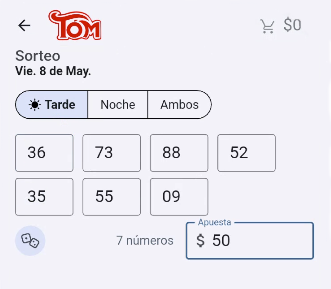 Monto de apuesta Sorpresa Tómbola