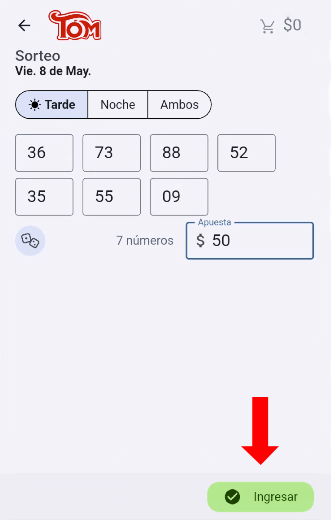 Confirmar jugada Sorpresa Tómbola