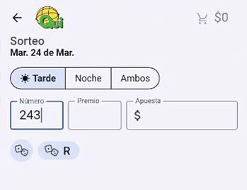 Ingreso de números a apostar